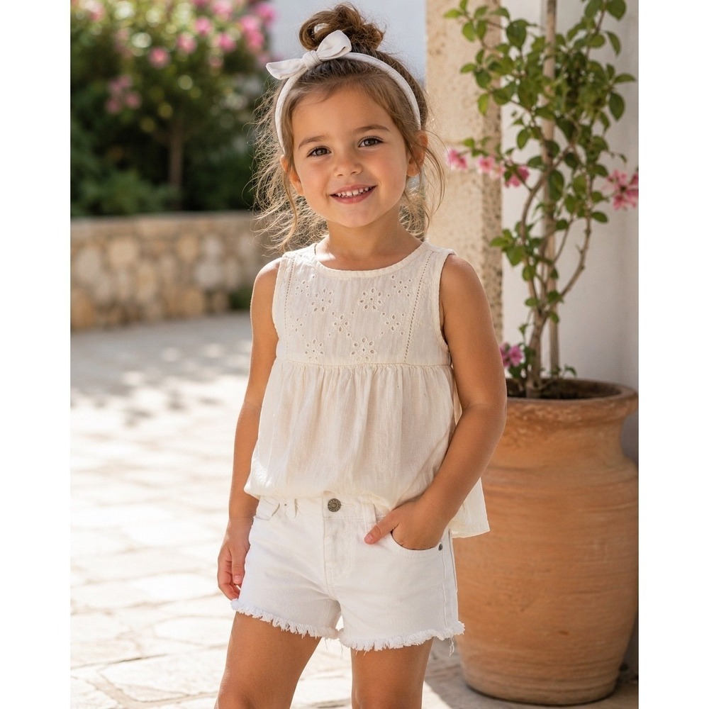 Bundle Old Navy Cat & Jack Toddler Girls 2Pc Outfit 4T Eyelet Top White Shorts